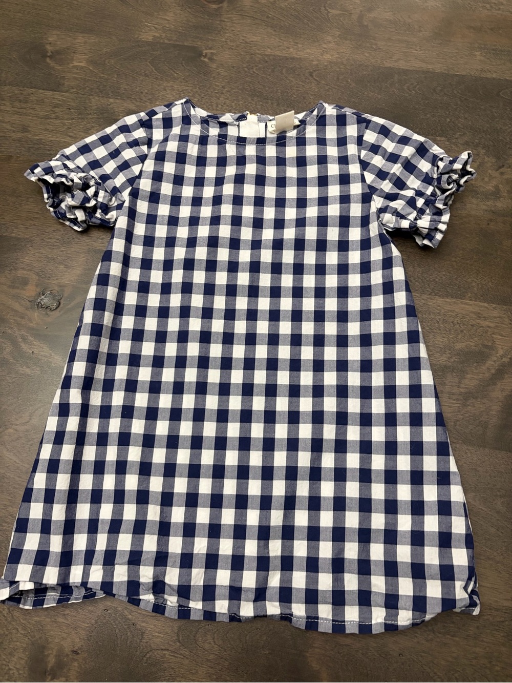 Crewcuts Navy and White Gingham Short Ruffle Sleeve Dress